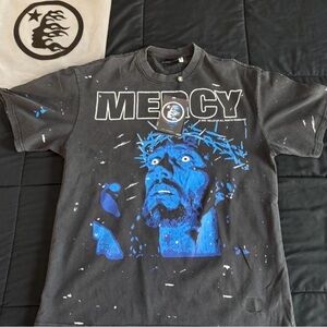Men's Black 'Mercy' Graphic Tee with Blue Artwork